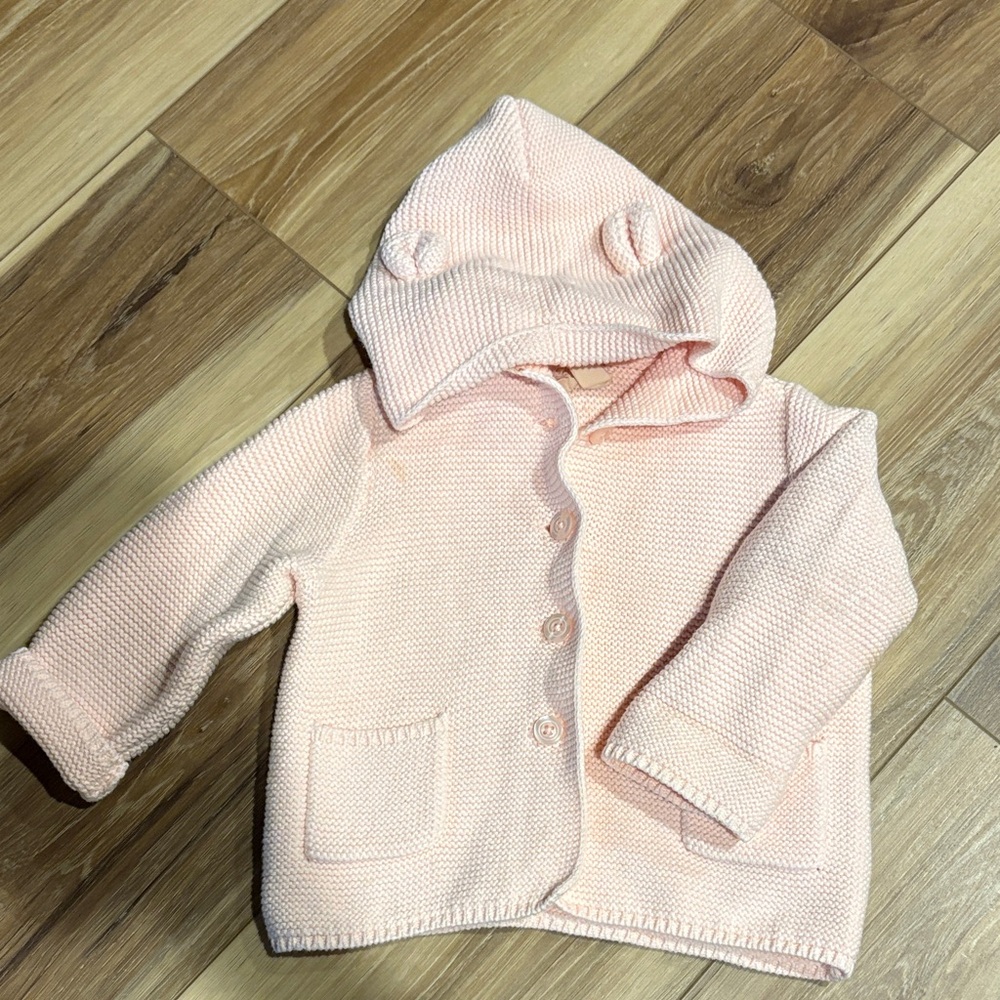Blush pink button up sweater jacket